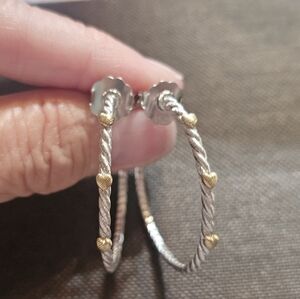 NEW Judith Ripka Sterling & 14K Gold Clad Heart Cable Hoop Earrings